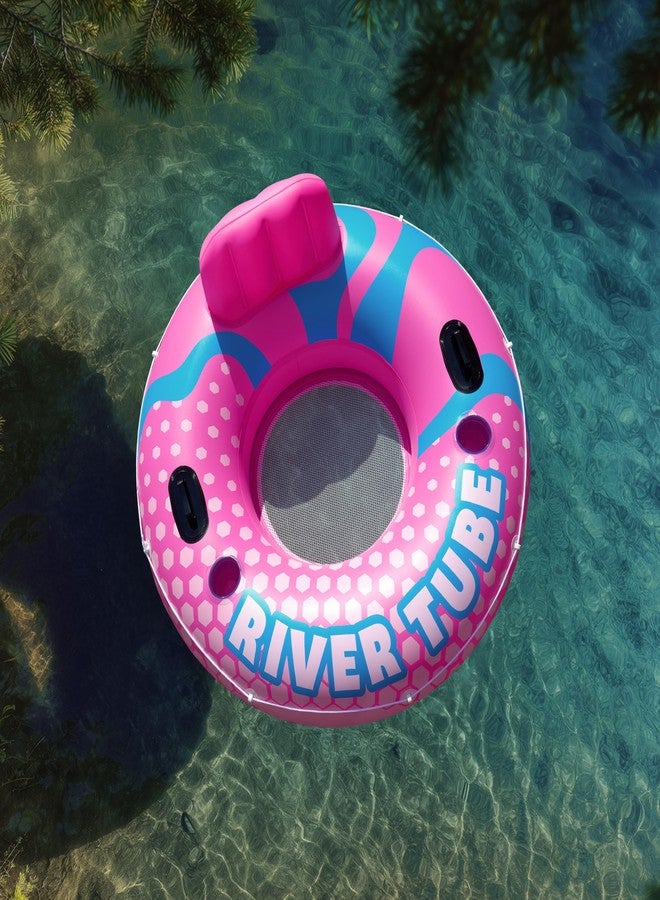 SLOOSH Inflatable River Tubes Float - Heavy Duty Pool Tube Floats for Adults Floating, Lake Floaties River Run Sports Fun, Large Raft Water Lounger with Cup Holders Mesh Bottom (53 inches, Pink) - Image 2