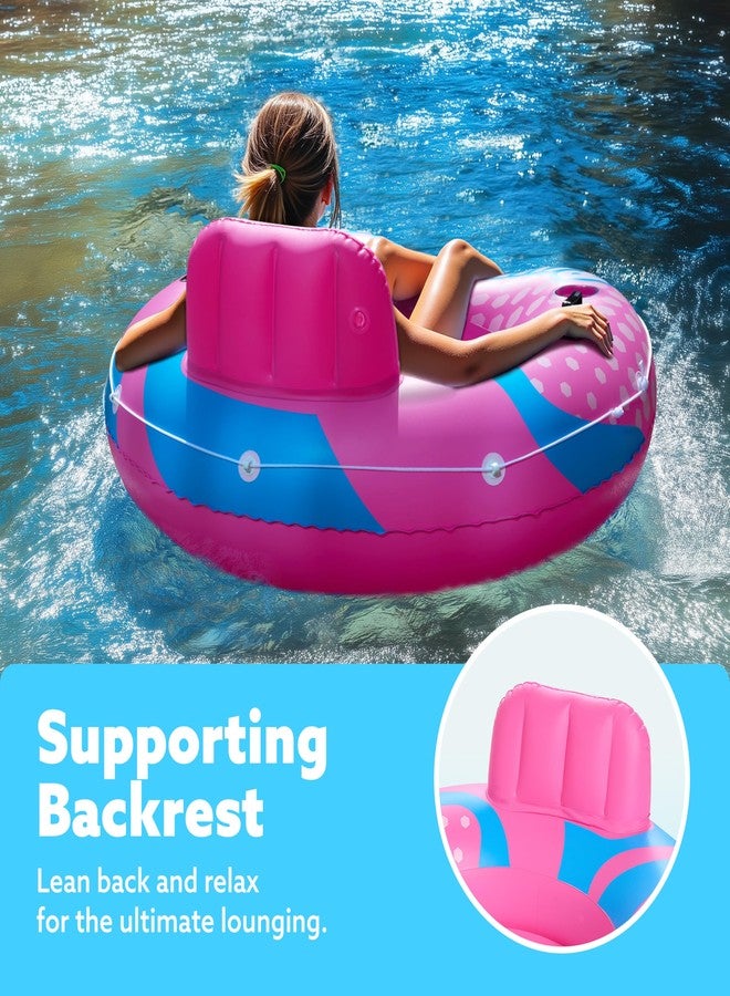 SLOOSH Inflatable River Tubes Float - Heavy Duty Pool Tube Floats for Adults Floating, Lake Floaties River Run Sports Fun, Large Raft Water Lounger with Cup Holders Mesh Bottom (53 inches, Pink) - Image 4