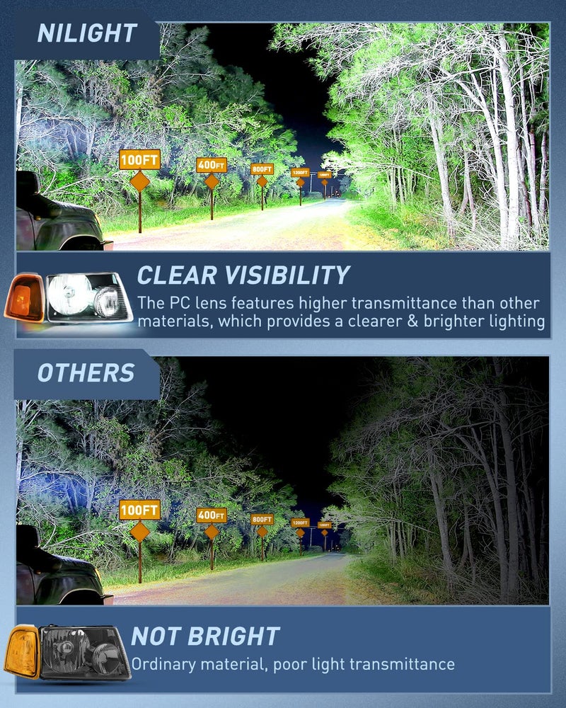 Nilight Headlight Assembly for 2001 2002 2003 2004 2005 2006 2007 2008 2009 2010 2011 Ford Ranger Replacement Headlamp Black Housing Amber Reflector - Image 3
