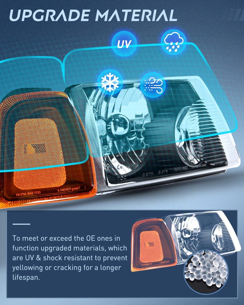 Nilight Headlight Assembly for 2001 2002 2003 2004 2005 2006 2007 2008 2009 2010 2011 Ford Ranger Replacement Headlamp Black Housing Amber Reflector - Image 5