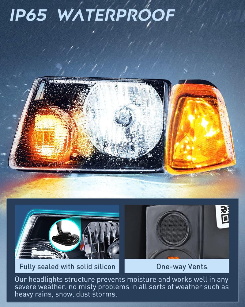 Nilight Headlight Assembly for 2001 2002 2003 2004 2005 2006 2007 2008 2009 2010 2011 Ford Ranger Replacement Headlamp Black Housing Amber Reflector - Image 4