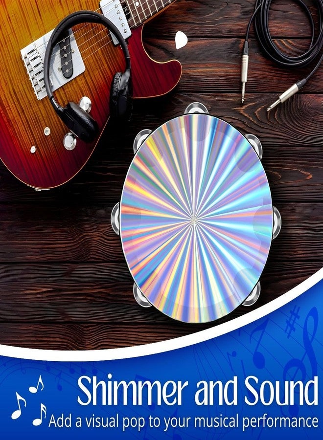 Flexzion Wood Church Tambourine Instrument - 8 Inch Reflective Hand Drums Tambourine for Kids and Adults, Single Row Metal Tambourine for Church, Parties, & Musical Events - Image 2
