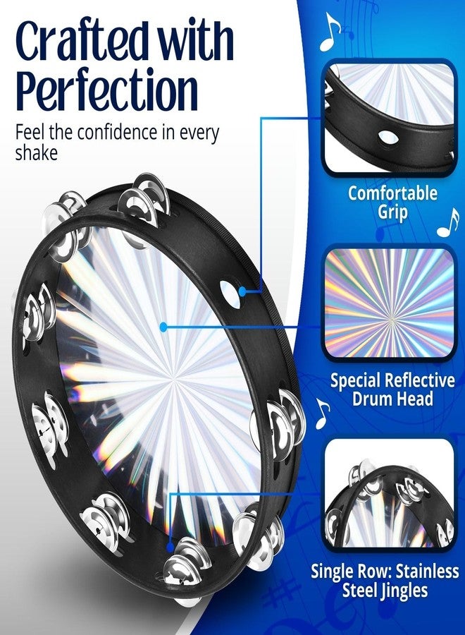 Flexzion Wood Church Tambourine Instrument - 8 Inch Reflective Hand Drums Tambourine for Kids and Adults, Single Row Metal Tambourine for Church, Parties, & Musical Events - Image 5