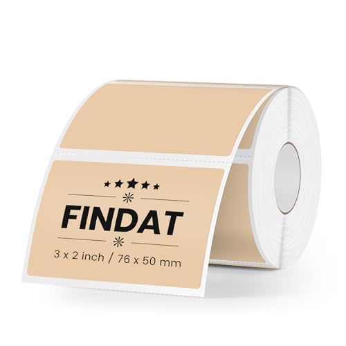 FINDAT 2×3 Inch Khaki Thermal Labels Vinyl Rectangle Waterproof Direct Printer Stickers Color Self-Adhesive File Folder Label for Name Logo DIY Barcodes Office Address 500 PCS - Image 1