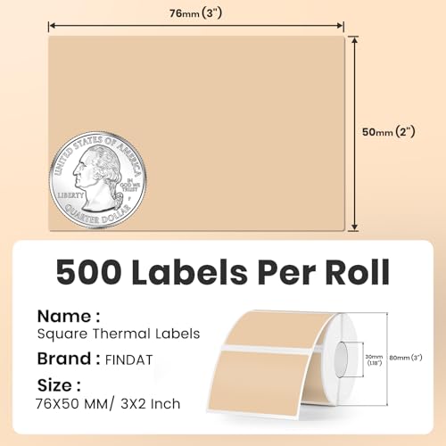 FINDAT 2×3 Inch Khaki Thermal Labels Vinyl Rectangle Waterproof Direct Printer Stickers Color Self-Adhesive File Folder Label for Name Logo DIY Barcodes Office Address 500 PCS - Image 2