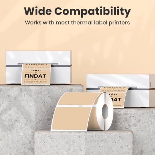 FINDAT 2×3 Inch Khaki Thermal Labels Vinyl Rectangle Waterproof Direct Printer Stickers Color Self-Adhesive File Folder Label for Name Logo DIY Barcodes Office Address 500 PCS - Image 3