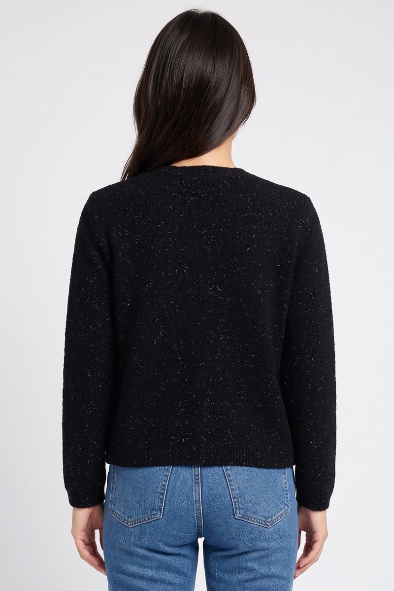 Walter Baker Women Long Sleeve Metallic Cardigan, Black - Image 4