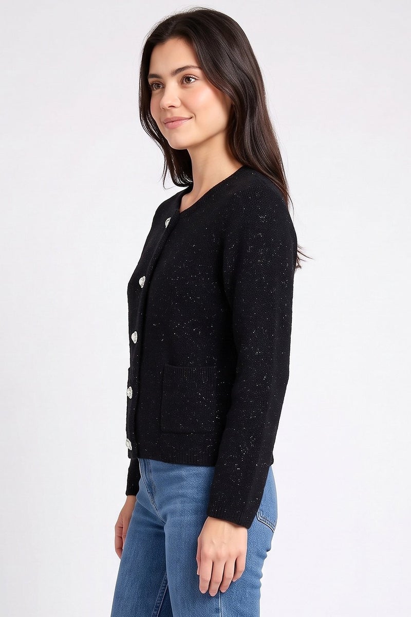 Walter Baker Women Long Sleeve Metallic Cardigan, Black - Image 3