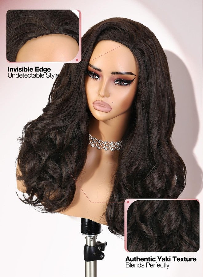 quickwig Yaki Curly Half Wig Body Wave Glueless Wigs 3 In 1 Seamless Kinky Half Wigs for Black Women Dark Brown Synthetic Headband Wig with Curly Ends 18 Inch - Image 3