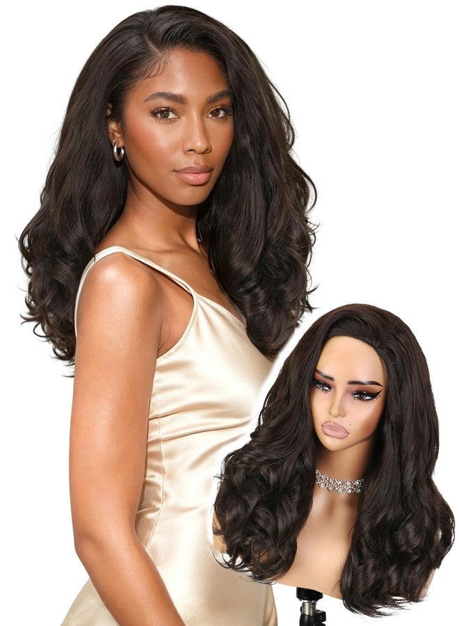 quickwig Yaki Curly Half Wig Body Wave Glueless Wigs 3 In 1 Seamless Kinky Half Wigs for Black Women Dark Brown Synthetic Headband Wig with Curly Ends 18 Inch - Image 1