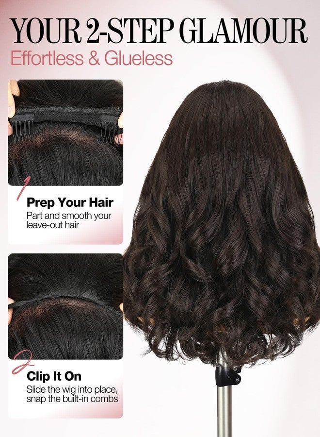 quickwig Yaki Curly Half Wig Body Wave Glueless Wigs 3 In 1 Seamless Kinky Half Wigs for Black Women Dark Brown Synthetic Headband Wig with Curly Ends 18 Inch - Image 5