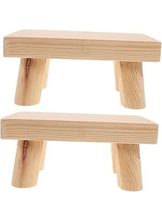 Wooden Step Stool 2 Pack Portable Foot Stool for Dining Desk Study and Shoe Changing Sturdy Construction - Image 1