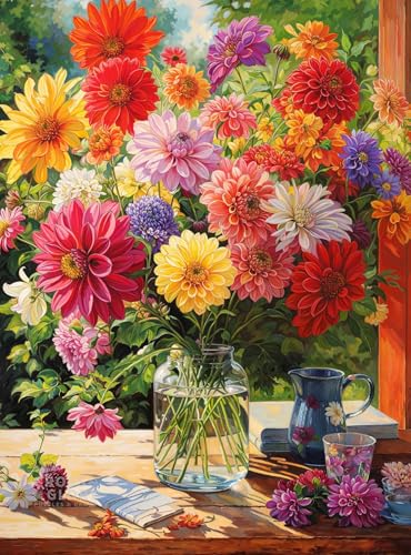 Cross & Glory Cross Glory Rainbow Dahlia Delight 1000 Piece Jigsaw Puzzle for Adults Vibrant Flower Collection Satin Finish Challenging Colorful Art - Image 1