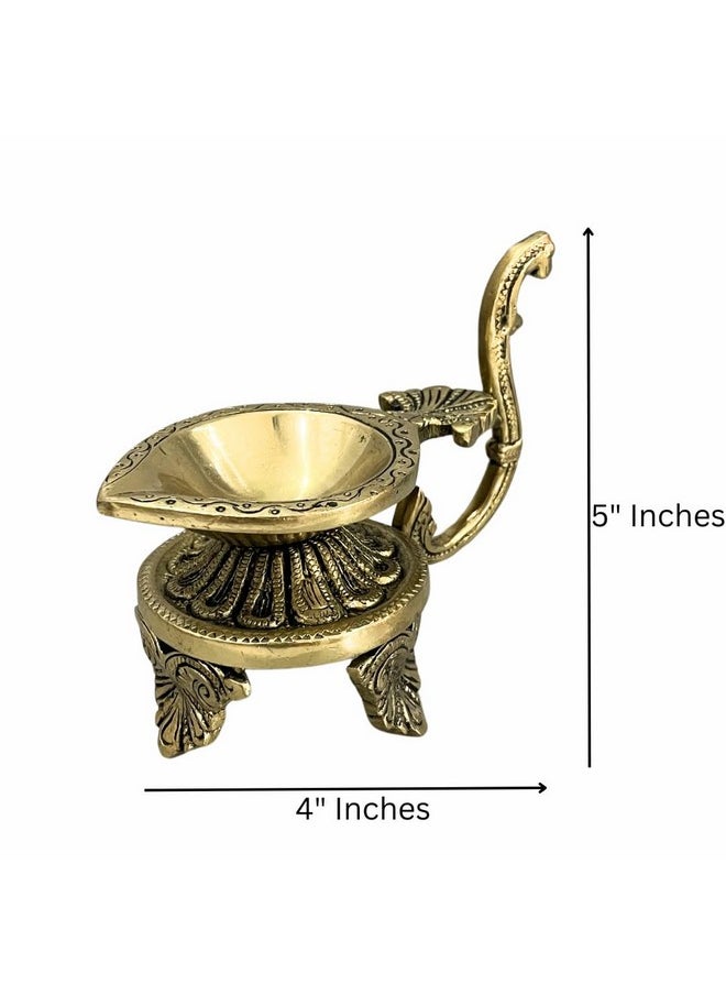 Wigano - Brass Diya Oil Lamp For Pooja Home Temple Decor (5" X 4 " Inches, Yellow) - Image 1