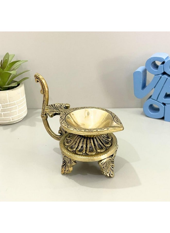 Wigano - Brass Diya Oil Lamp For Pooja Home Temple Decor (5" X 4 " Inches, Yellow) - Image 1