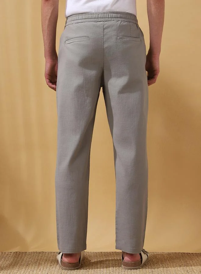 Dennis Lingo Men's Grey 100% Cotton Solid Pattern Full Length Pleat Front Straight Fit Trouser