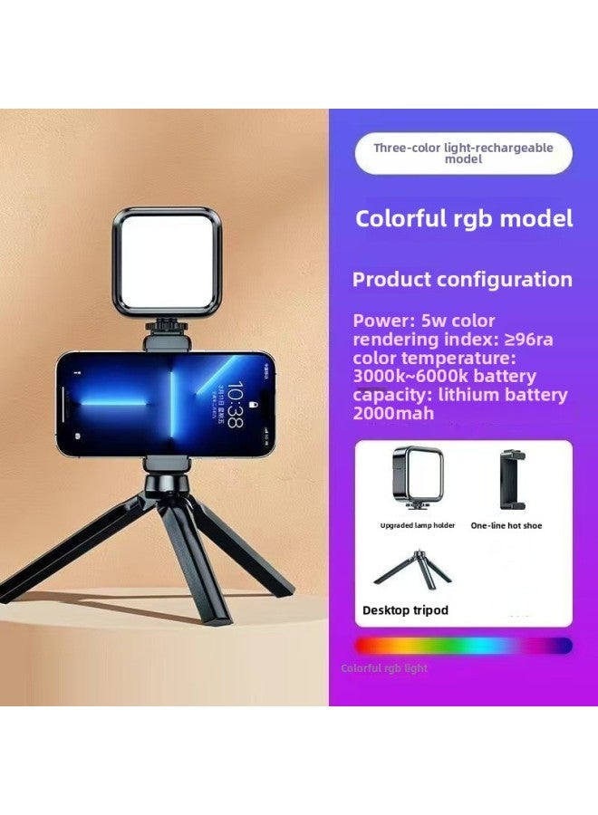 Led Pocket Fill Light Mobile Phone Selfie Mini Portable SLR Camera Photo Video Beauty-Specification:[rgb Full Color Model] Lamp + Desktop Tripod + Heat  - Image 1