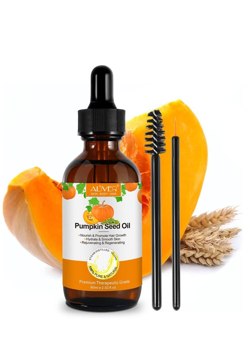 أليفر زيت بذور اليقطين لنمو البشرة والشعر، عضوي 100%، خام نقي ومعصور على البارد، زيت بذور اليقطين لمكافحة الشيخوخة، زيت تدليك التجاعيد، العناية بالشعر وفروة الرأس، زيت فيتامين هـ للبشرة والشعر - Image 1