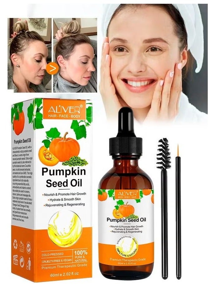 أليفر زيت بذور اليقطين لنمو البشرة والشعر، عضوي 100%، خام نقي ومعصور على البارد، زيت بذور اليقطين لمكافحة الشيخوخة، زيت تدليك التجاعيد، العناية بالشعر وفروة الرأس، زيت فيتامين هـ للبشرة والشعر - Image 2