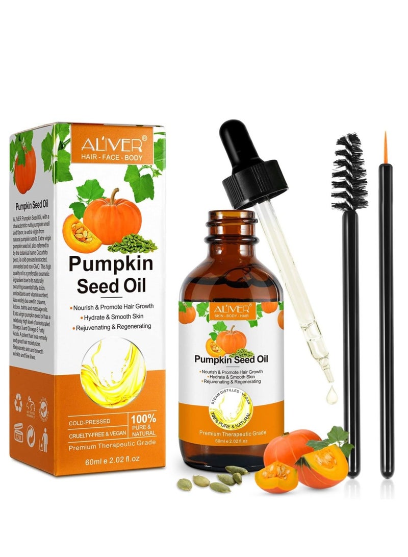 أليفر زيت بذور اليقطين لنمو البشرة والشعر، عضوي 100%، خام نقي ومعصور على البارد، زيت بذور اليقطين لمكافحة الشيخوخة، زيت تدليك التجاعيد، العناية بالشعر وفروة الرأس، زيت فيتامين هـ للبشرة والشعر - Image 3