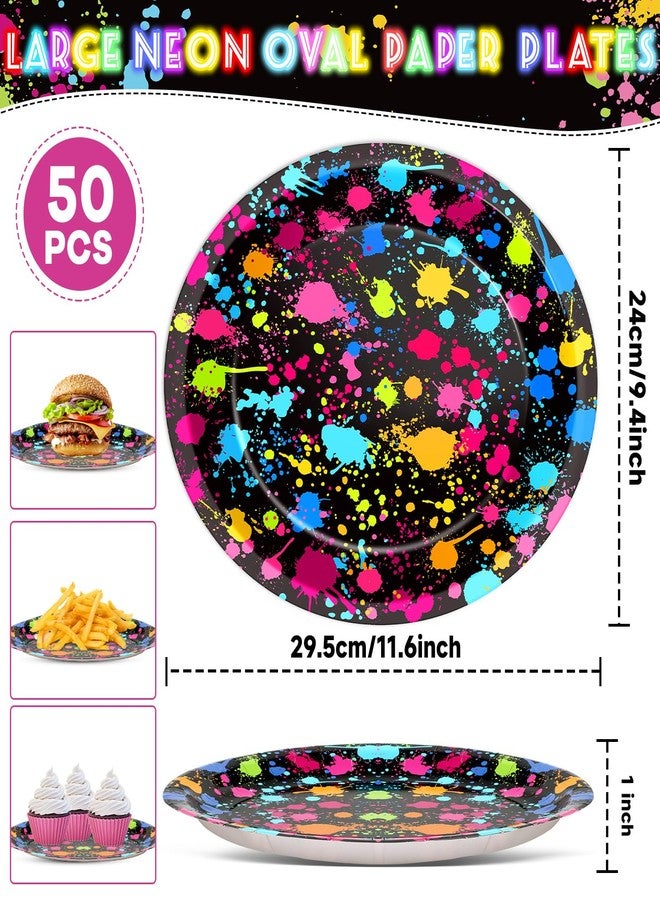 Lonfliness 50PCS Neon Party Oval Paper Plates 11inch Large Glow Party Supplies Platter Neon Glow Heavy Duty Dish Tray for Glow in Dark Birthday Jump Party Colorful Graffiti Decorations Favor Tableware Dinnerware - Image 4