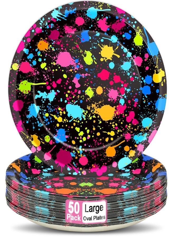 Lonfliness 50PCS Neon Party Oval Paper Plates 11inch Large Glow Party Supplies Platter Neon Glow Heavy Duty Dish Tray for Glow in Dark Birthday Jump Party Colorful Graffiti Decorations Favor Tableware Dinnerware - Image 1