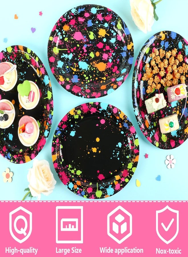Lonfliness 50PCS Neon Party Oval Paper Plates 11inch Large Glow Party Supplies Platter Neon Glow Heavy Duty Dish Tray for Glow in Dark Birthday Jump Party Colorful Graffiti Decorations Favor Tableware Dinnerware - Image 5