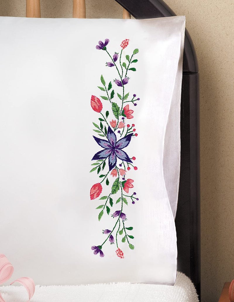 Design Works Crafts Star Flowers Stamped for Embroidery Pillowcases  White - Image 1