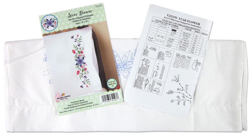Design Works Crafts Star Flowers Stamped for Embroidery Pillowcases  White - Image 3