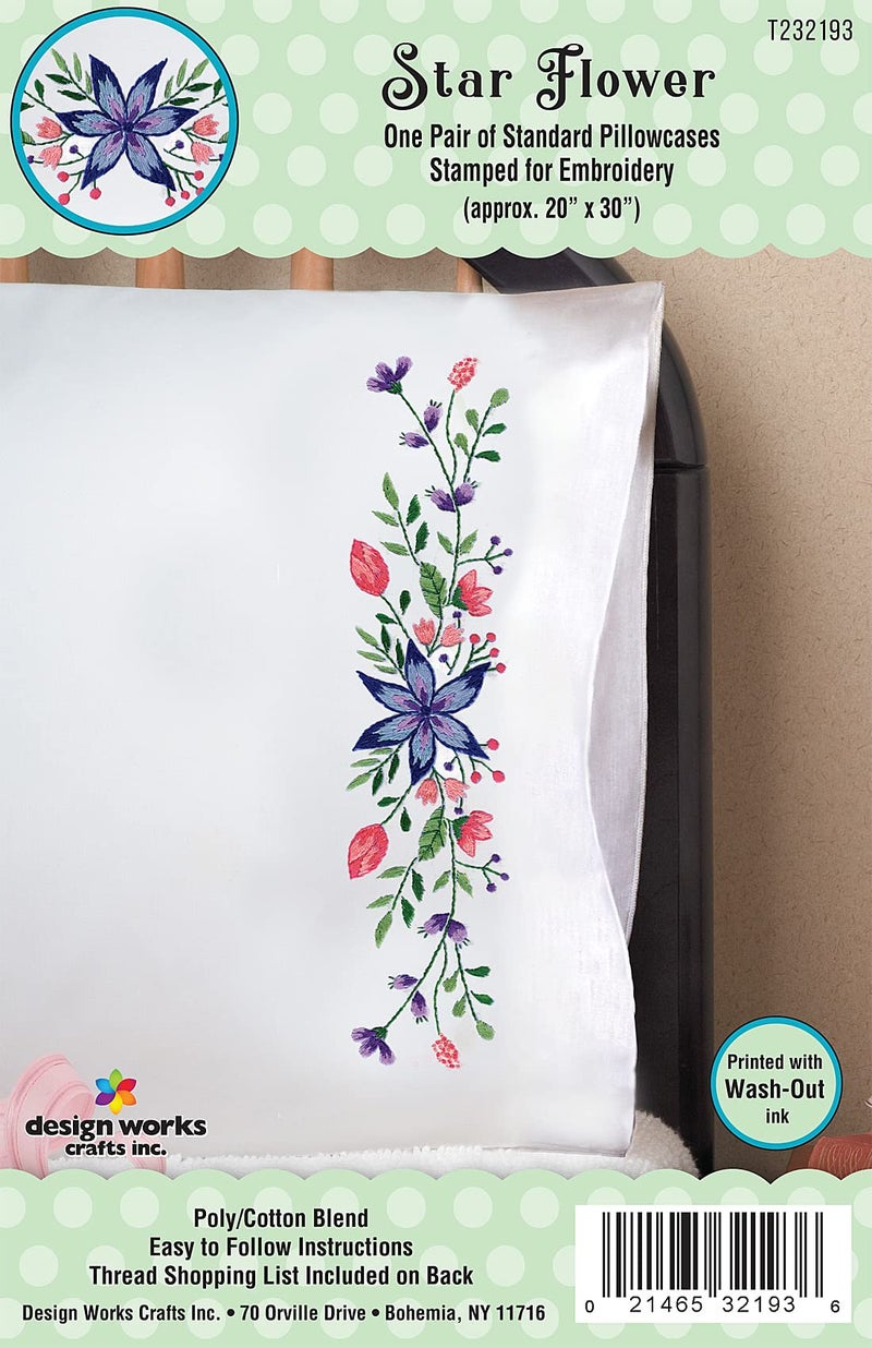Design Works Crafts Star Flowers Stamped for Embroidery Pillowcases  White - Image 2