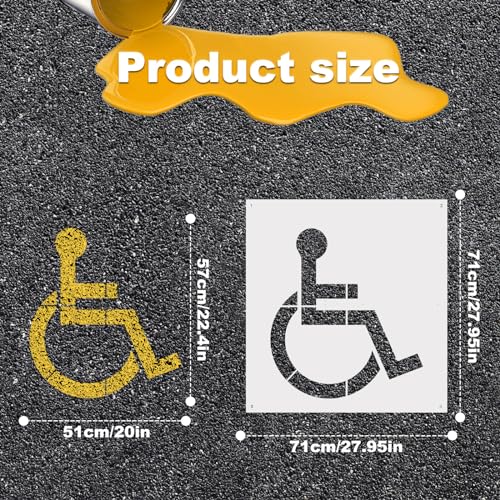 Diegimr Handicap Stencil for Parking Lot, ADA Handicap Icon Stencil Wheelchair Symbol Only Demountable Handicap Template Large Reusable Handicap Pavement Stencil, 71x71cm/27.95x27.95in, white - Image 2