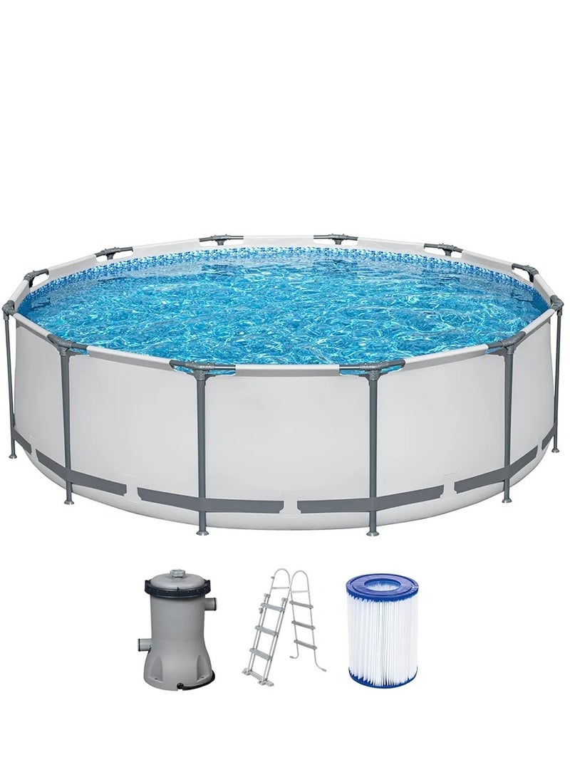 Generic Steel Frame Pool Set with Filter Pump, Diameter 366 x 100 cm, Light Grey, Round  - Image 1