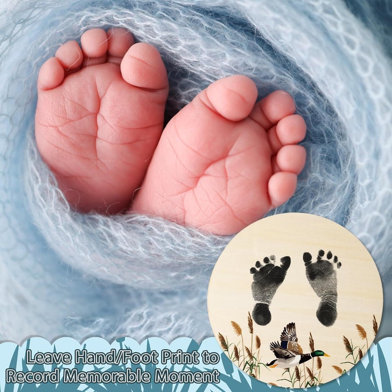 R HORSE Baby Birth Announcement Sign with Marker Pen Mallard Duck Baby Name Sign with Ink Pad for Hand and Footprints Wooden Hello World Newborn Announcement Nursery Decor Keepsake Gifts - Image 4