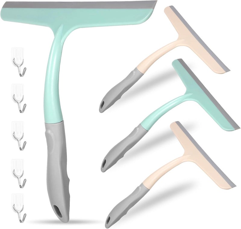 Healeved 4 Pieces Shower Squeegee for Tile and Shower Doors with 4 Hanging Hooks, Bathroom Window Cleaning Kit for Glass, Tile, and Screen Surfaces, Portable Scraper Set for Bathroom - Image 1