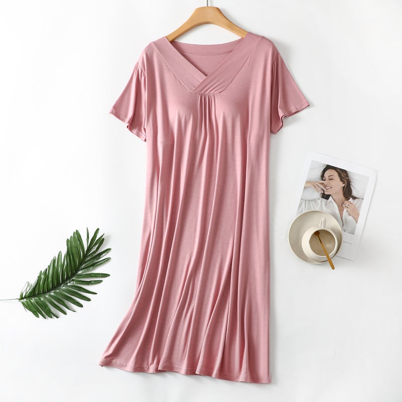 Summer Thin Modal Loose Large Size Dress Solid Color Nightgown Womens Plus Weight Large Size Outer Wear Long Dress 2023 New Lotus root starch 