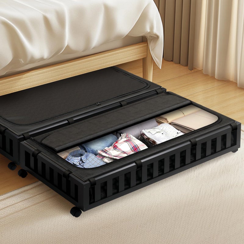 Gashell 2 Pack Bamboo Under Bed Storage with Wheels, 39â€x20â€x7.8â€ Lager Under Bed Storage Containers (Black) - Image 1