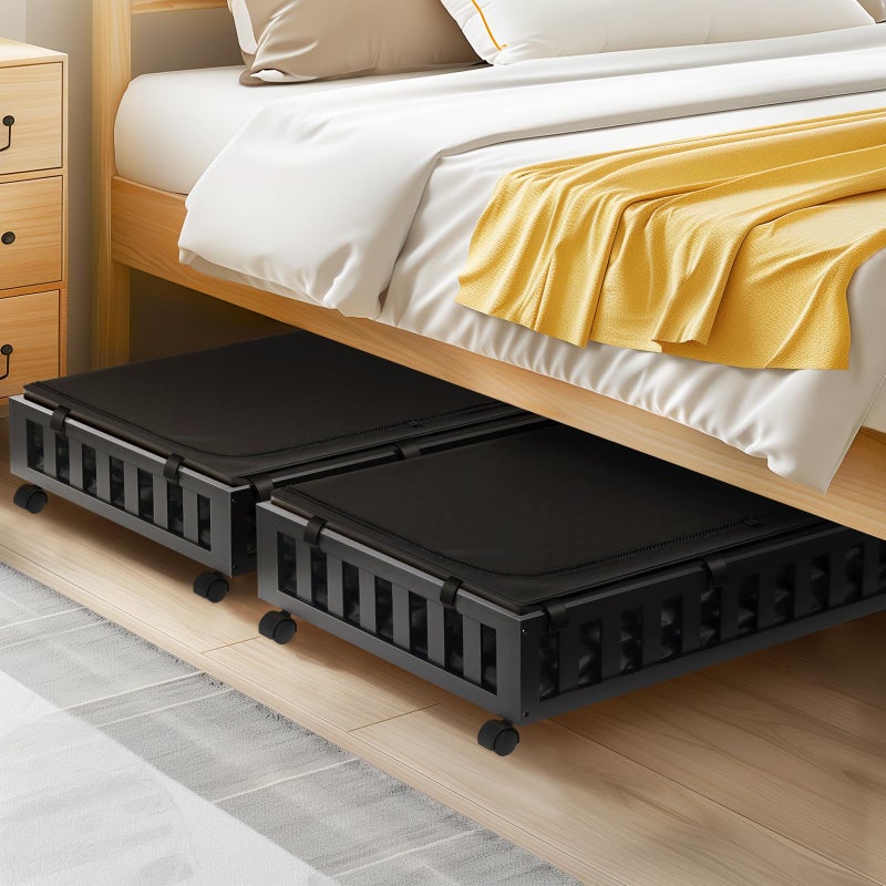 Gashell 2 Pack Bamboo Under Bed Storage with Wheels, 39â€x20â€x7.8â€ Lager Under Bed Storage Containers (Black) - Image 5