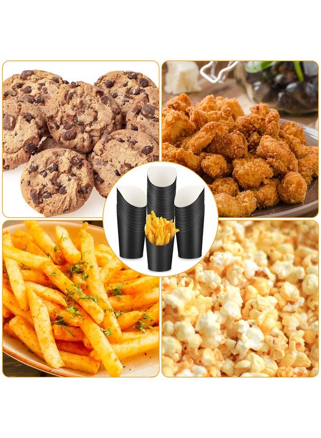 Potchen 200 Pcs French Fry Cups 14 oz Charcuterie Cups French Fry Holders Black Paper French Fries Cups Popcorn Box Waffle Fry Cone Take out Party Baking for Wedding Sandwich Food - Image 4