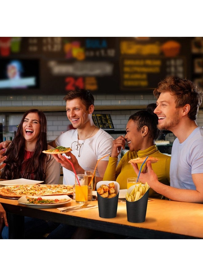 Potchen 200 Pcs French Fry Cups 14 oz Charcuterie Cups French Fry Holders Black Paper French Fries Cups Popcorn Box Waffle Fry Cone Take out Party Baking for Wedding Sandwich Food - Image 5