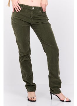 Robe Di Kappa Women Slim Fit Solid Corduroy Pants, Olive  - Image 1