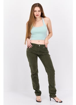 Robe Di Kappa Women Slim Fit Solid Corduroy Pants, Olive  - Image 4