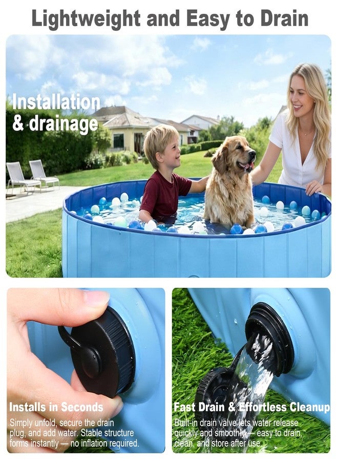 Eooqi Foldable Dog Swimming Pool, Portable Pet Bath & Wading Pool for Small, Medium & Large Dogs, Kids-Friendly Collapsible Design for Indoor & Outdoor Use (Blue, 63"-2XL) - Image 2