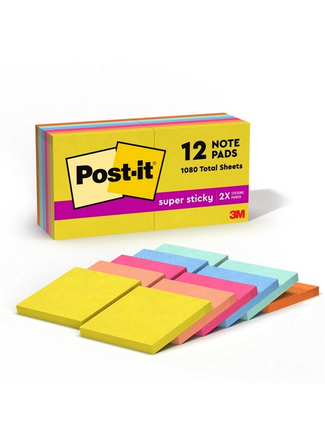 بوست-إت ملاحظات لاصقة فائقة الجودة من Post-it، مقاس 3x3 بوصة، 12 ورقة، قوة لصق مضاعفة، مجموعة Summer Joy (654-12SST) - Image 1