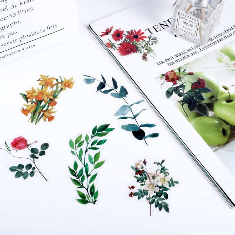 Pengxiaomei 80 Pieces Natural Vintage Flower Stickers for Scrapbooking, Self-Adhesive Scrapbooking Stickers Supplies Journal for Adult Card Making Letters DIY (Style D) - Image 2