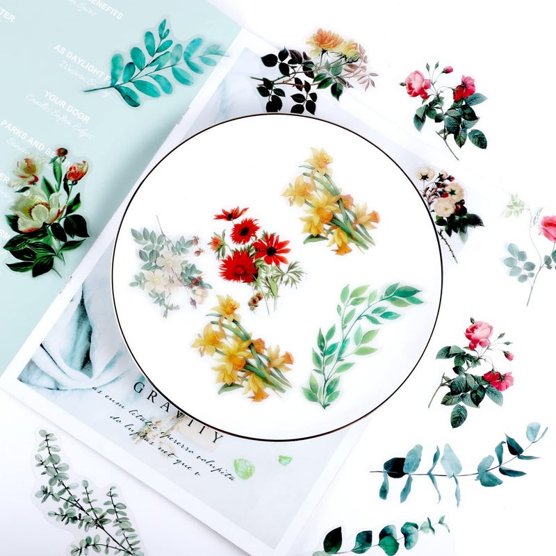 Pengxiaomei 80 Pieces Natural Vintage Flower Stickers for Scrapbooking, Self-Adhesive Scrapbooking Stickers Supplies Journal for Adult Card Making Letters DIY (Style D) - Image 5