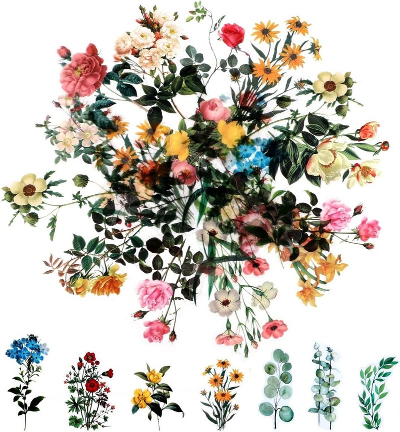 Pengxiaomei 80 Pieces Natural Vintage Flower Stickers for Scrapbooking, Self-Adhesive Scrapbooking Stickers Supplies Journal for Adult Card Making Letters DIY (Style D) - Image 1