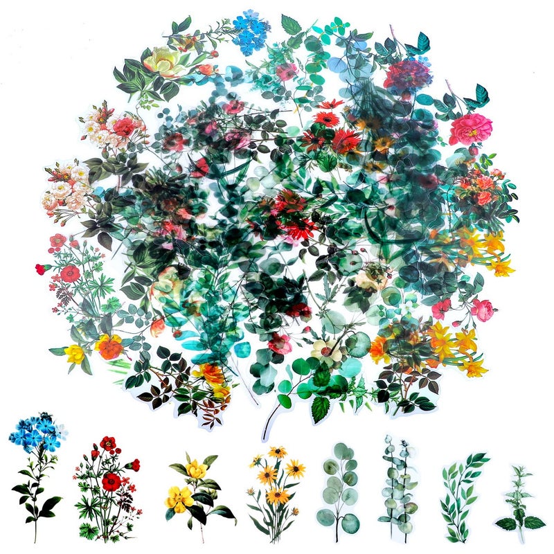 Pengxiaomei 80 Pieces Natural Vintage Flower Stickers for Scrapbooking, Self-Adhesive Scrapbooking Stickers Supplies Journal for Adult Card Making Letters DIY (Style D) - Image 4