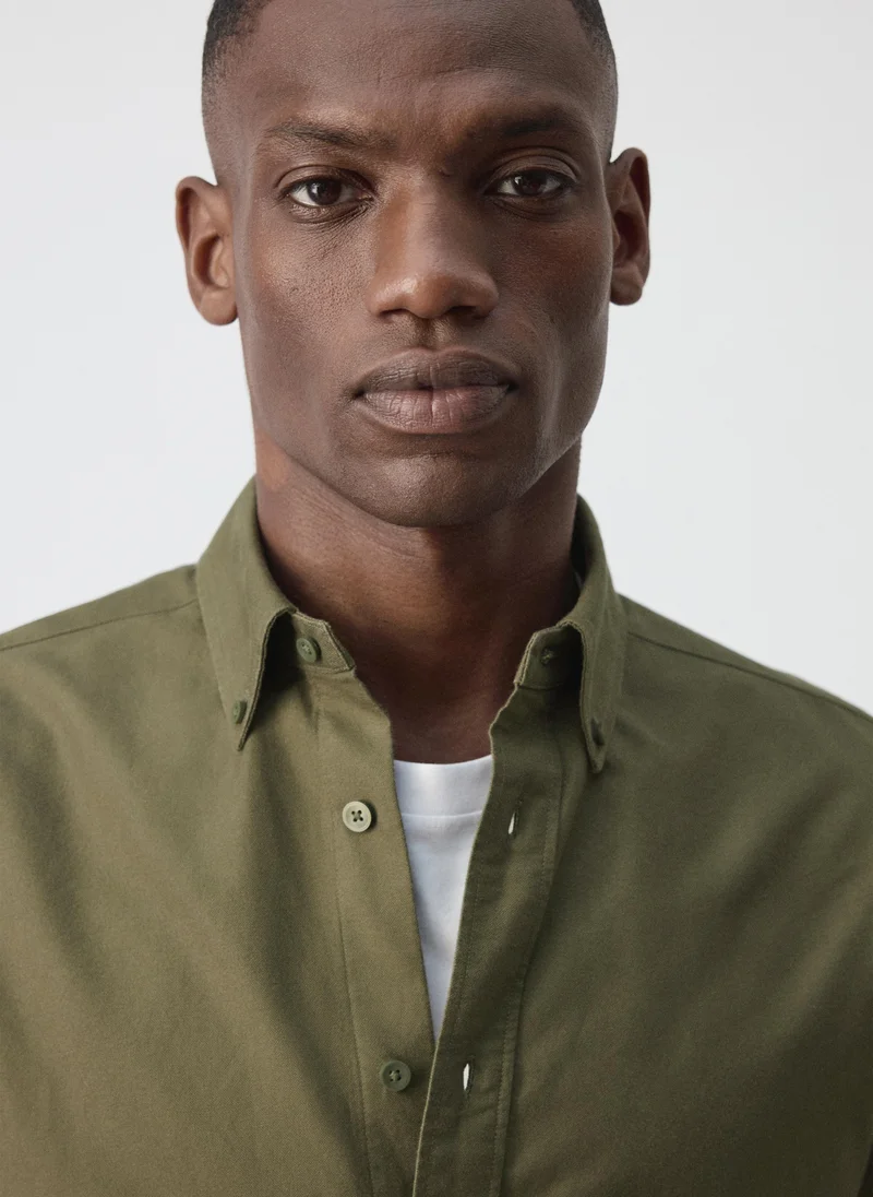 Mango Man 37-KHAKI 100% Cotton Oxford Shirt for Men | Best Price UAE