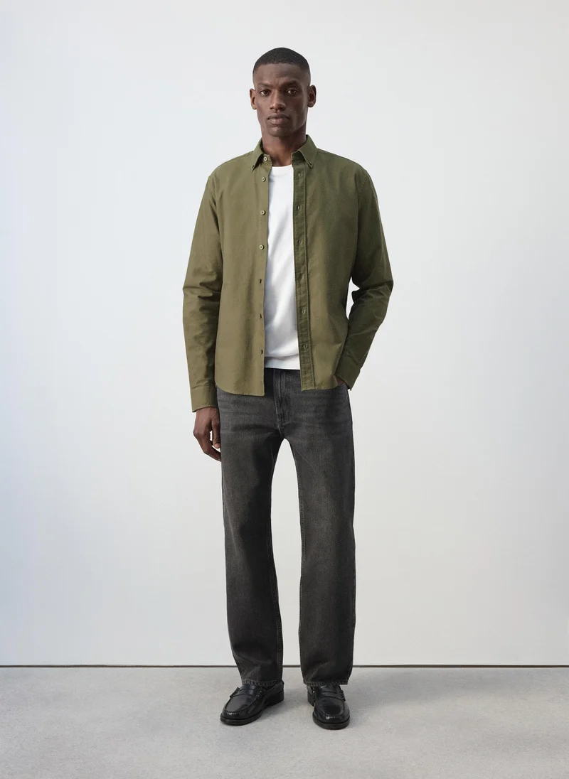 Mango Man 37-KHAKI 100% Cotton Oxford Shirt for Men | Best Price UAE