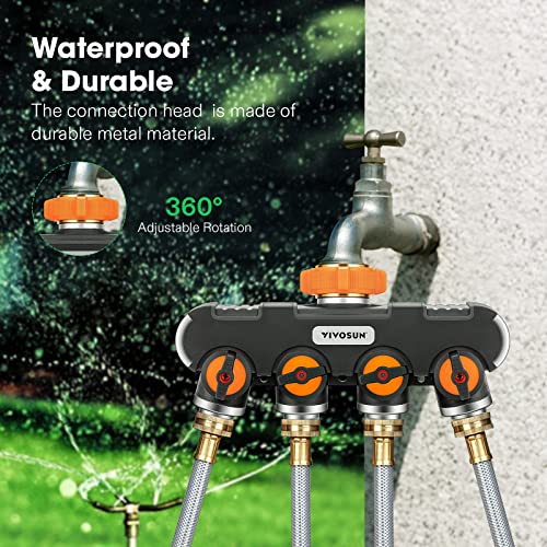 VIVOSUN Garden Hose Splitter 4 Way, Heavy Duty Water Hose Connector 3/4", Water Hose Manifold, Faucet Adapter with Comfortable Rubberized Grip for Drip Irrigation, Lawns - Image 2